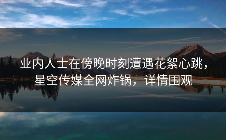 业内人士在傍晚时刻遭遇花絮心跳,星空传媒全网炸锅,详情围观