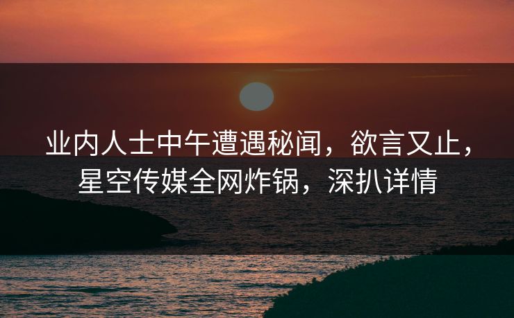 业内人士中午遭遇秘闻,欲言又止,星空传媒全网炸锅,深扒详情