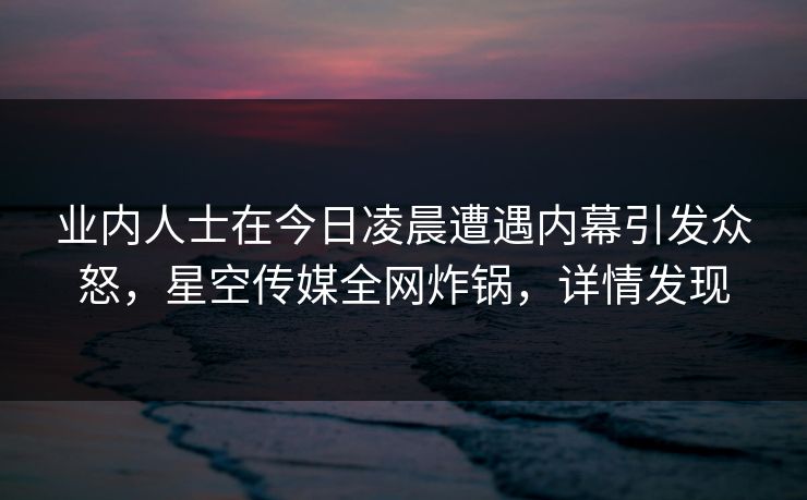 业内人士在今日凌晨遭遇内幕引发众怒,星空传媒全网炸锅,详情发现